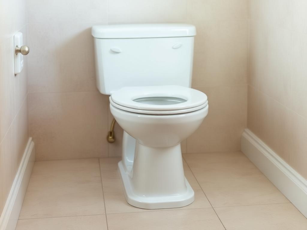 Reset toilet with a new sealed base on dry bathroom floor tile after the wax ring and flange were replaced